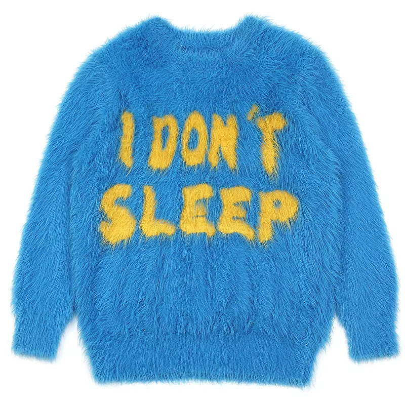 Men Fuzzy Sweaters Mohair Long Sleeve Warm Knitwear Winter Pullover