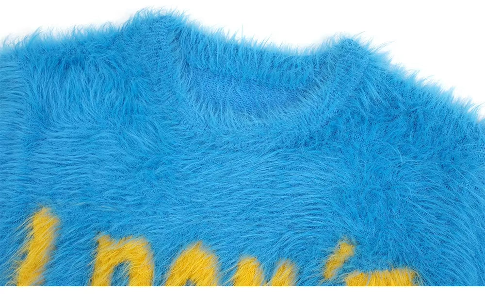 Men Fuzzy Sweaters Mohair Long Sleeve Warm Knitwear Winter Pullover