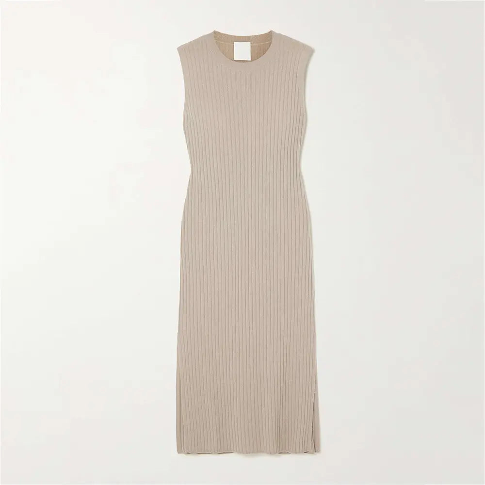 Knitwear Manufacturer Custom crewneck sweater dress Sleeveless elegant Women cashmere wool custom ribbed knit sweater dresses