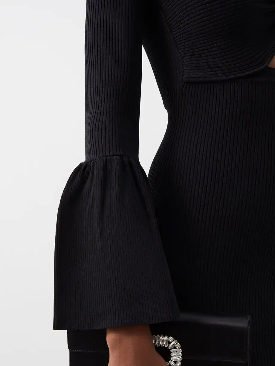 knitwear manufacturer Custom black casual women dress Cutout elegant ribbed knitted midi sweater dress elegant women clothing