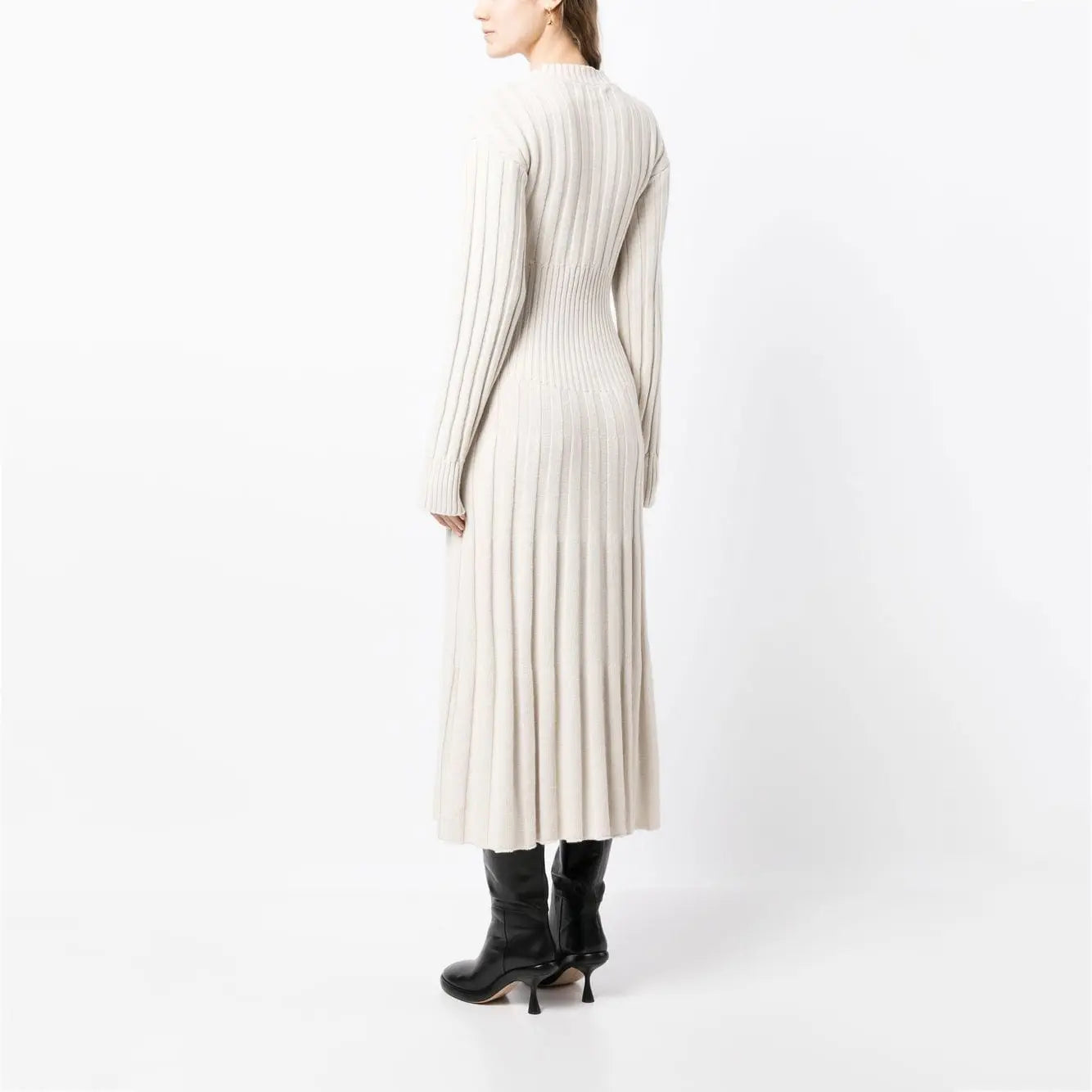 Knitwear Manufacturer Custom Knit Sweater dresses women lady elegant Long Sleeve Maxi White Ribbed Knit Sweater Dress Women