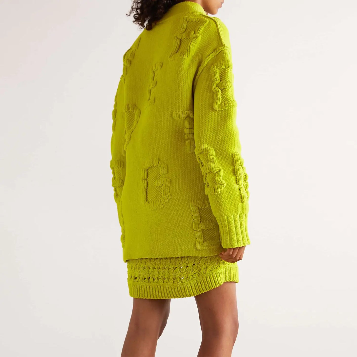 Custom women embossed sweater rib knitted luxury v neck long sleeve cardigan oversized green cardigan women custom knit sweater