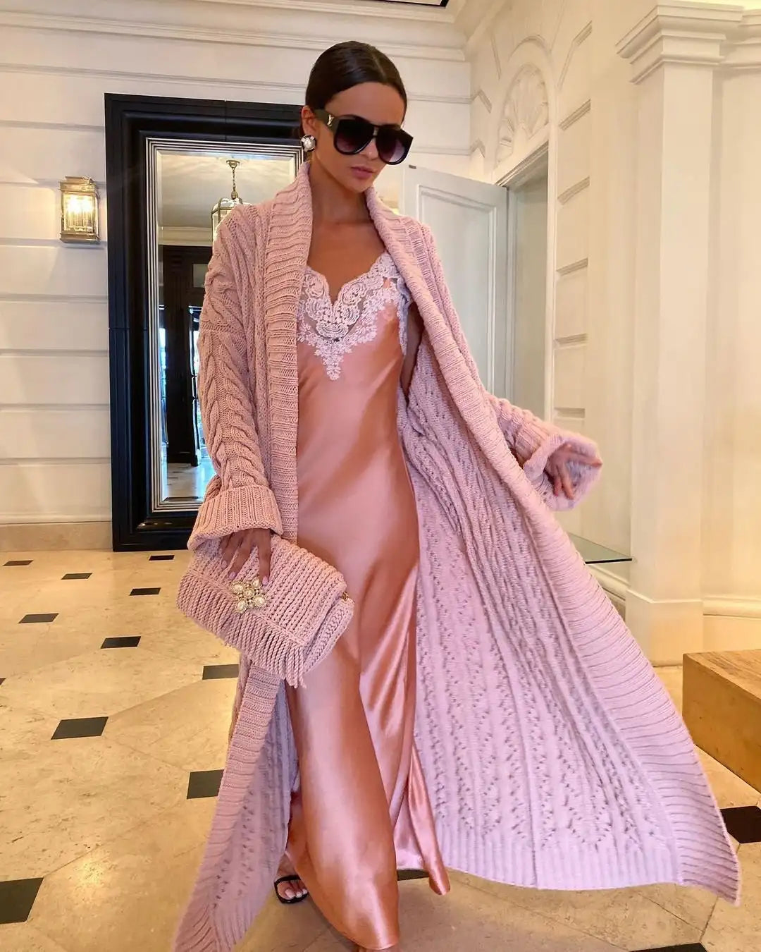 Winter Fashion Atmosphere Long Sleeve Loose Chunky Knitted Bandage Plus Size Extra oversized thick Long Cardigan Sweater Women
