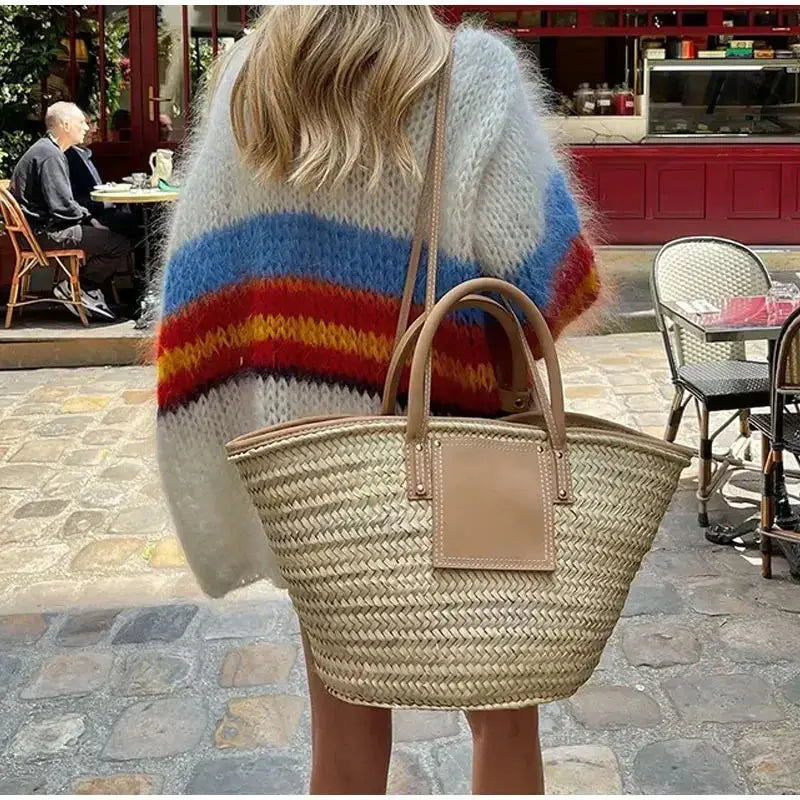 Custom chunky knit oversized striped Cardigan sweater women lady loose knitwear fuzzy long lantern sleeve cardigan for women
