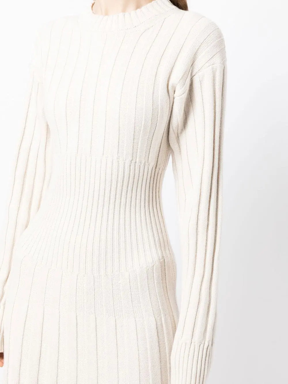 Knitwear Manufacturer Custom Knit Sweater dresses women lady elegant Long Sleeve Maxi White Ribbed Knit Sweater Dress Women