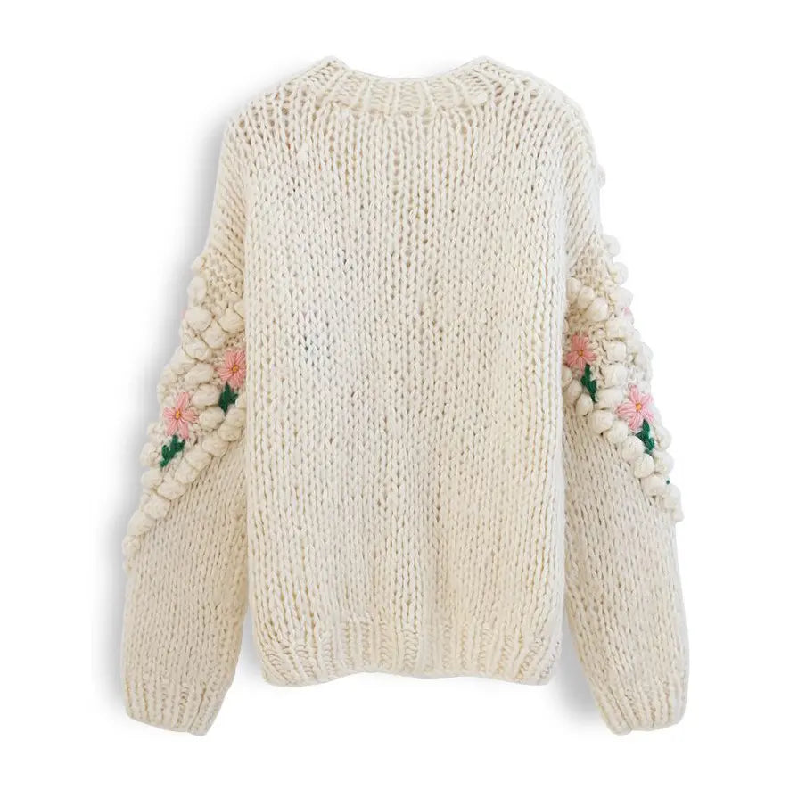 Custom knit women sweater winter plus size handmade Fuzzy Pearl Button knitwear crochet Cardigan sweater women