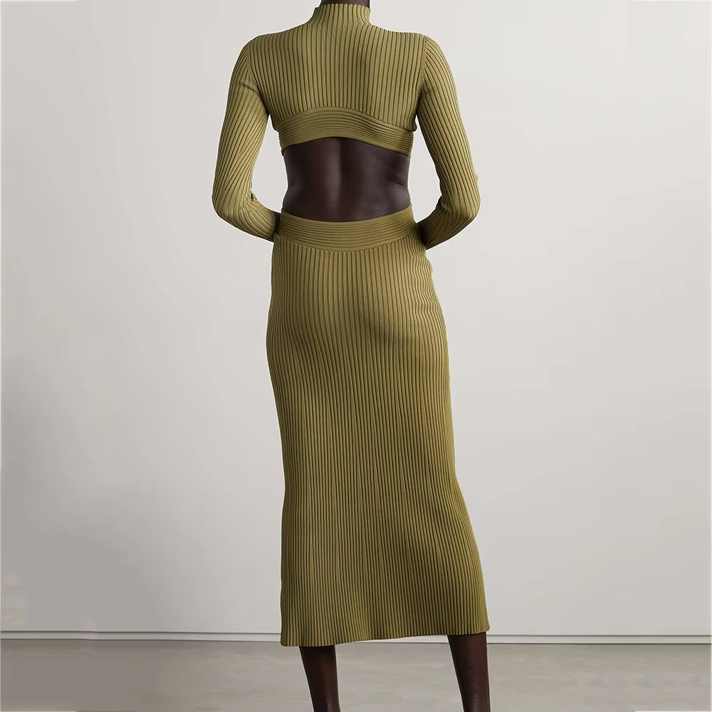 Women Knitted Dresses Cutout Long Sleeve