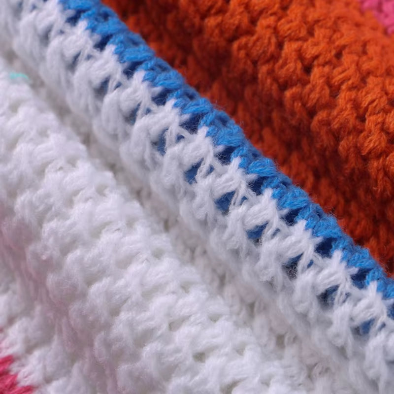 Women's Knitted Long Sleeve Crochet Color Block Sweater