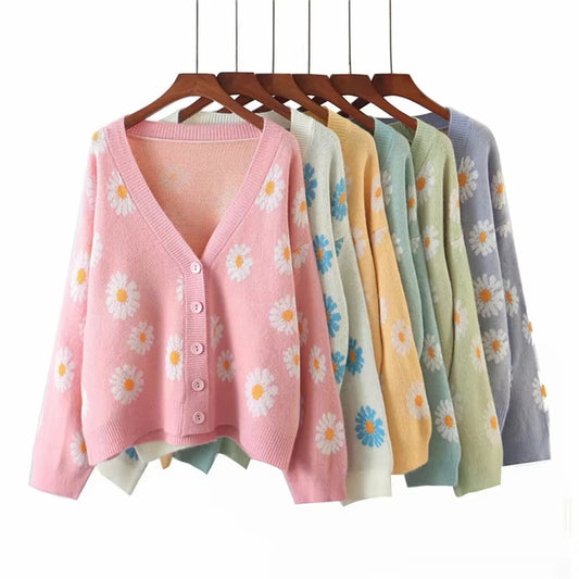 Custom Korean Flower jacquard Knit Cardigans Sweater