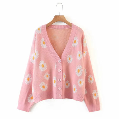 Custom Korean Flower jacquard Knit Cardigans Sweater