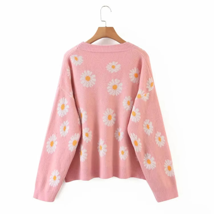Custom Korean Flower jacquard Knit Cardigans Sweater