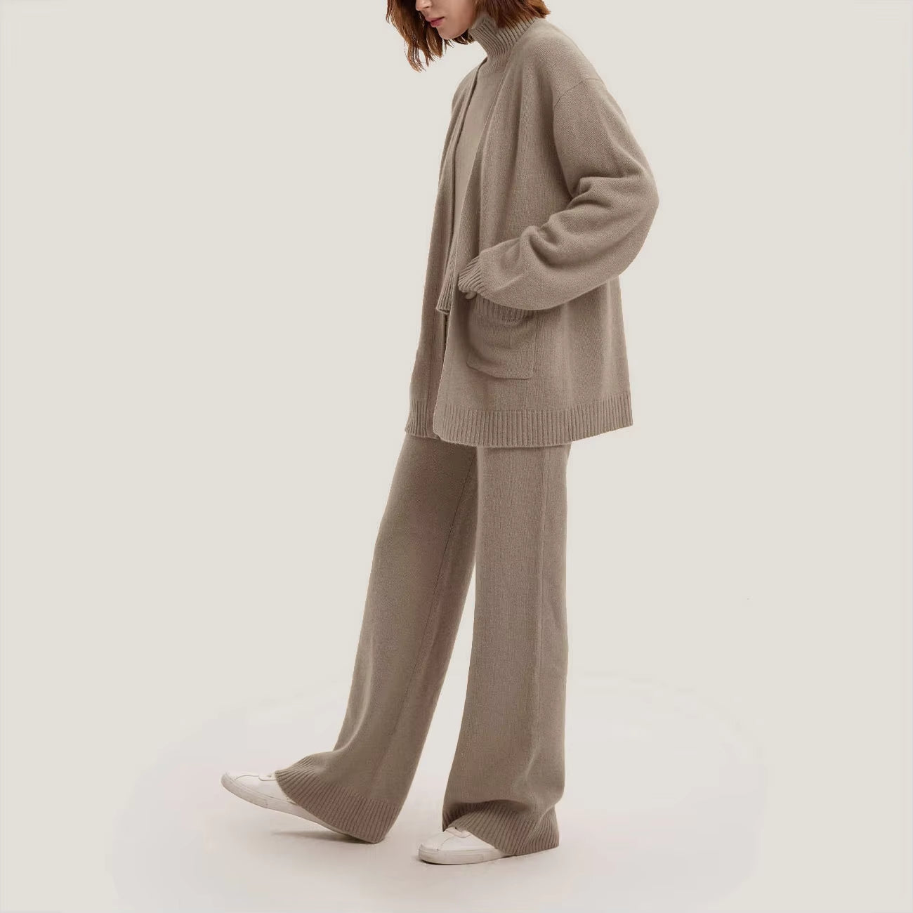 Wool Cashmere Sweater Cardigan Oversize Knitted 3 Piece Women Knit Sweater Set