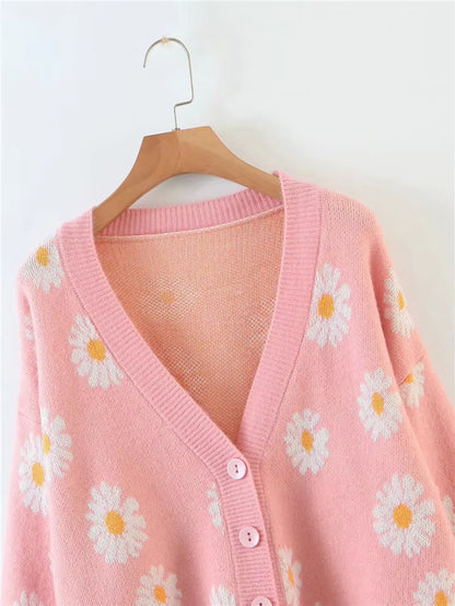 Custom Korean Flower jacquard Knit Cardigans Sweater