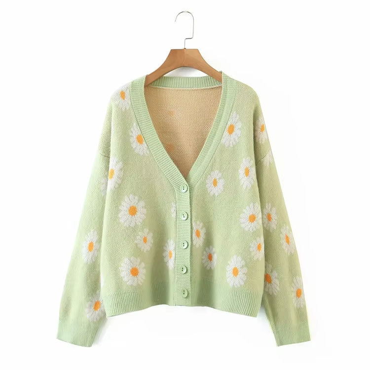 Custom Korean Flower jacquard Knit Cardigans Sweater