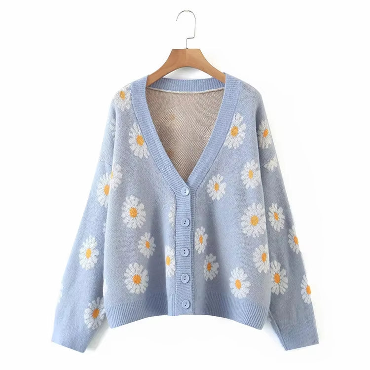 Custom Korean Flower jacquard Knit Cardigans Sweater