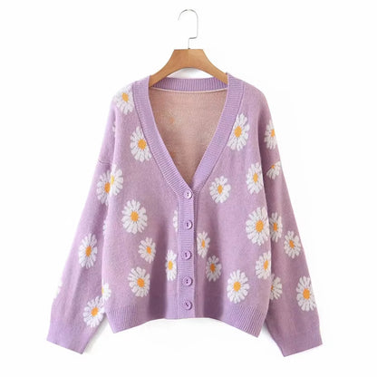 Custom Korean Flower jacquard Knit Cardigans Sweater