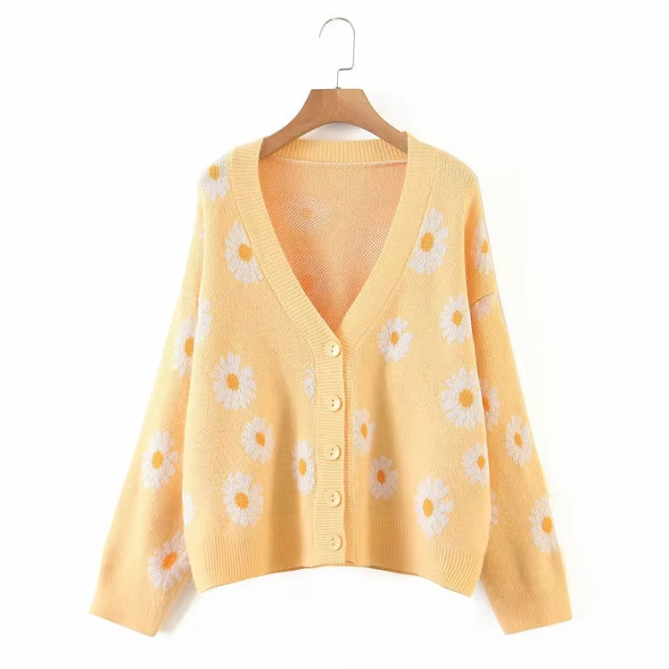 Custom Korean Flower jacquard Knit Cardigans Sweater