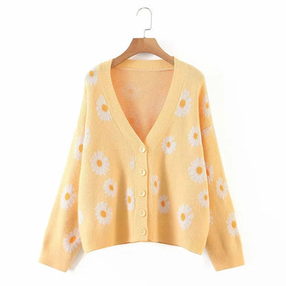 Custom Korean Flower jacquard Knit Cardigans Sweater