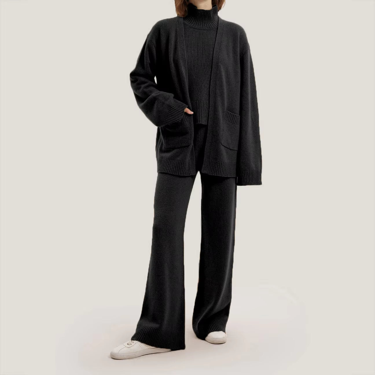 Wool Cashmere Sweater Cardigan Oversize Knitted 3 Piece Women Knit Sweater Set