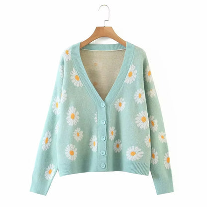 Custom Korean Flower jacquard Knit Cardigans Sweater