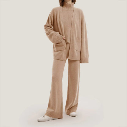 Wool Cashmere Sweater Cardigan Oversize Knitted 3 Piece Women Knit Sweater Set