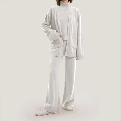 Wool Cashmere Sweater Cardigan Oversize Knitted 3 Piece Women Knit Sweater Set
