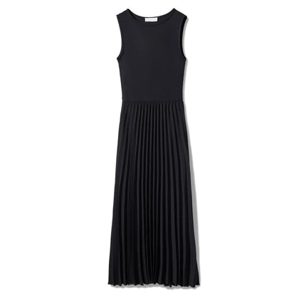 Custom knit sweater pleated skirt summer clothing maxi halter dress black rib knitting crewneck sleeveless women sweater dress