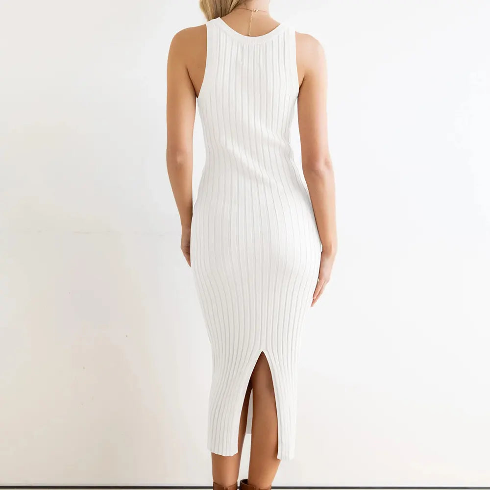 Custom knit sweater women solid ribbed knit halter neck dresses casual slim bodycon summer knit sweater dress for woman