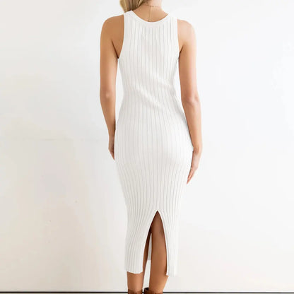 Custom knit sweater women solid ribbed knit halter neck dresses casual slim bodycon summer knit sweater dress for woman