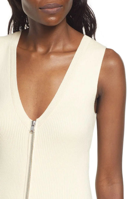 Cotton Dress Women Custom Design Sleeveless Knitted Dresses Zip-Up Sweater Midi Dress