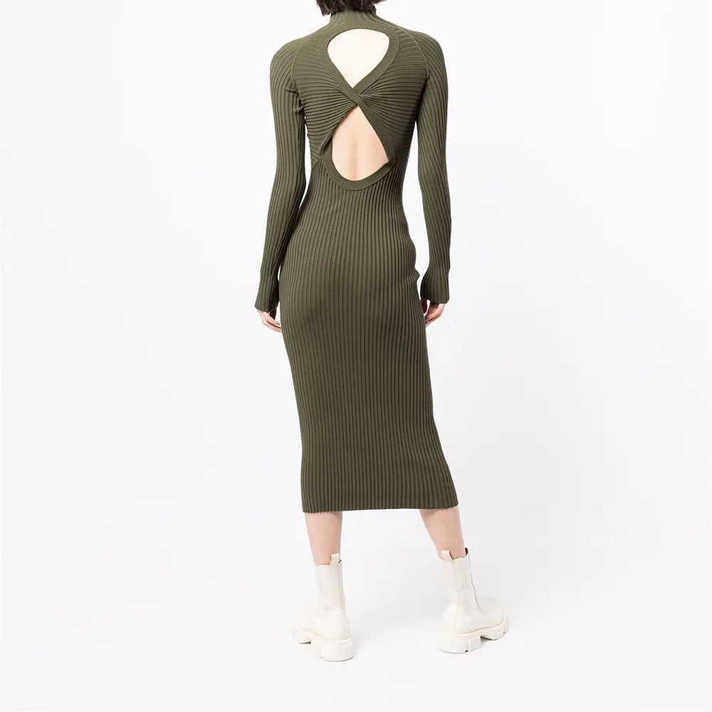 Custom Rib Knit Maxi Dress Fashion Knitted Long Lady Elegant Winter Girls Casual Womens Dresses Cut-out mock neck Sweater Dress