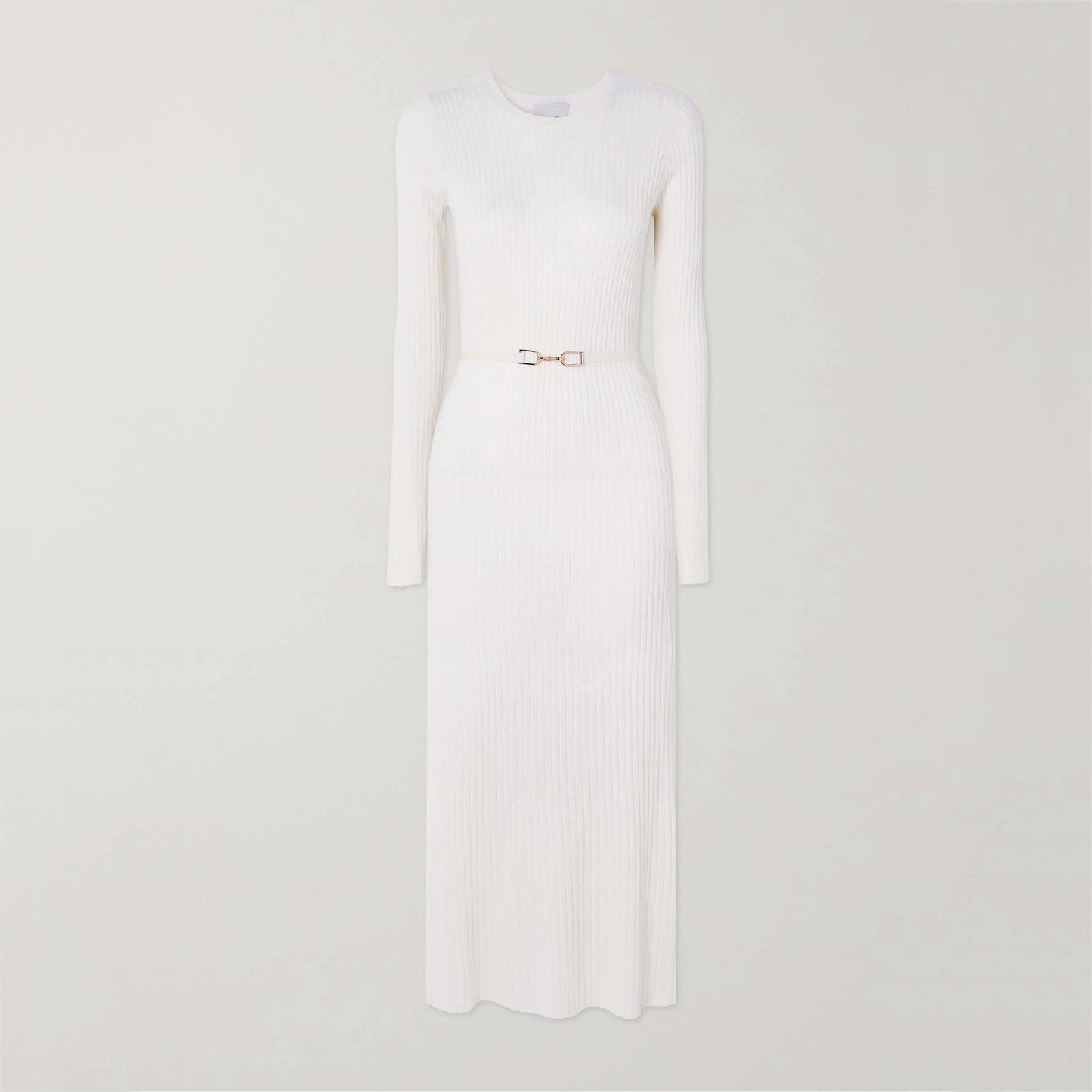 Knitwear Manufacturer Custom Autumn Winter White crew Neck Long Sleeve Ribbed Knit Women Wool Silk Sweater Dress