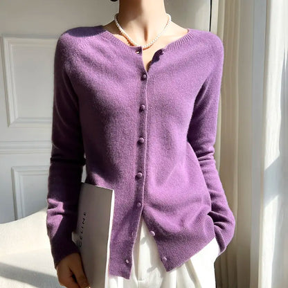 Custom Women Knitted Sweater wool cardigan Women knitwear Gray crew neck long sleeve Sweater for Women