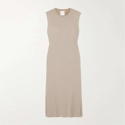Knitwear Manufacturer Custom crewneck sweater dress Sleeveless elegant Women cashmere wool custom ribbed knit sweater dresses