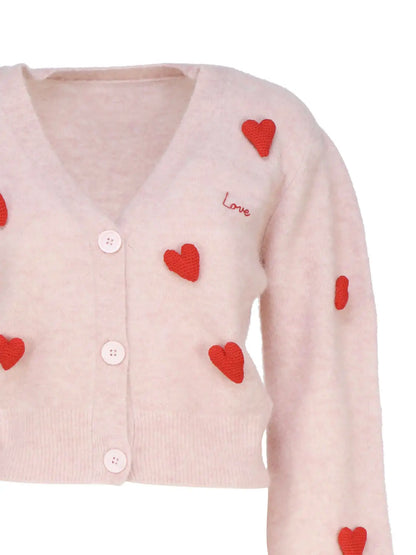 Knitwear manufacturer Custom sweater woman cropped Cardigan embroidered logo Sweater ladies Knit heart Sweater for women