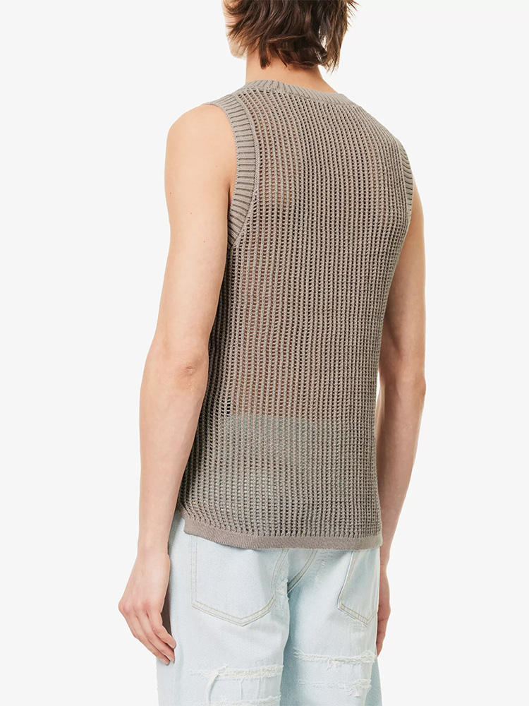 knitwear manufacturer custom OEM ODM open knit sweater men summer sleeveless v neck cotton custom men knitted vest