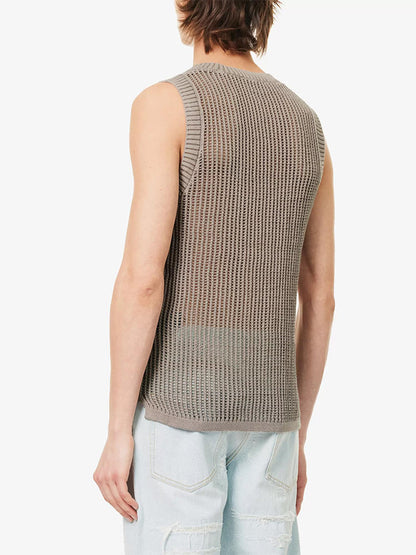 knitwear manufacturer custom OEM ODM open knit sweater men summer sleeveless v neck cotton custom men knitted vest