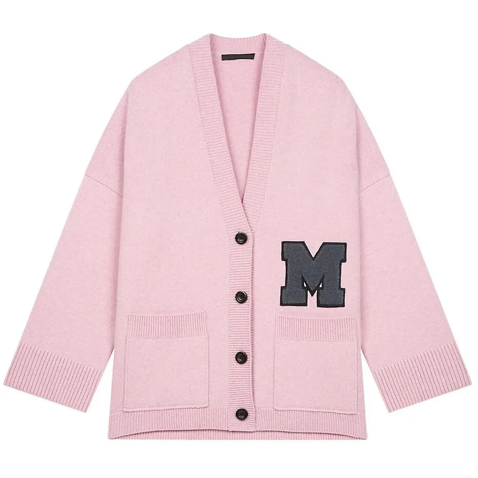 Custom Embroidered Logo Women's V-neck Cardigan Sweater - Woolen College Varsity Cardigan with Pockets