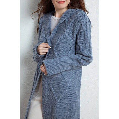 Custom hoodie Sweater maxi long coat female hooded plus size cable chunky long knitted cotton women sweater cardigan for women