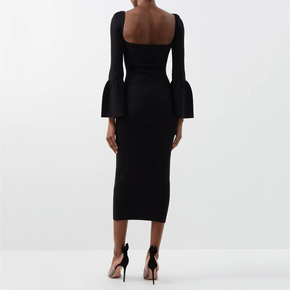 knitwear manufacturer Custom black casual women dress Cutout elegant ribbed knitted midi sweater dress elegant women clothing