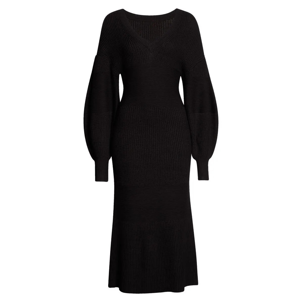 Custom Knitwear ladies elegant Rib Knit dress puff long sleeve formal dress casual Womens Sweater Dress Clothing for women