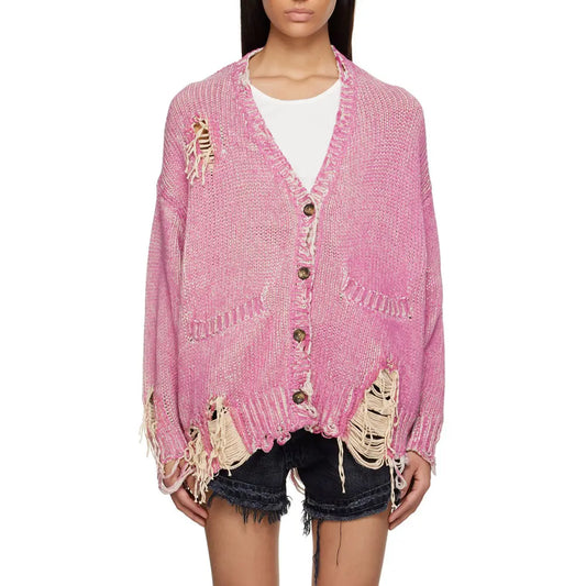 Knitwear Custom oversized Women sweater Fashion Pullover Distressed Knitted cardigan Winter Pink cardigan Sweater for women