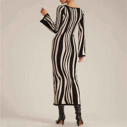 Women Y2K Knit Long Sleeve Sweater Maxi cardigan Korean Dress Ladies Elegant Mid Split Slim Casual Robe Dresses Clothing