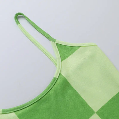 Custom Y2K summer casual checkerboard sweater bodycon dresses sling knitted long maxi dress women clothing