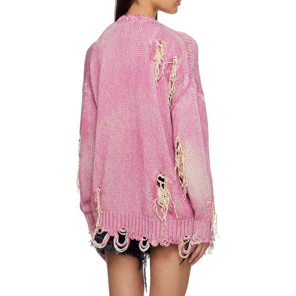 Knitwear Custom oversized Women sweater Fashion Pullover Distressed Knitted cardigan Winter Pink cardigan Sweater for women
