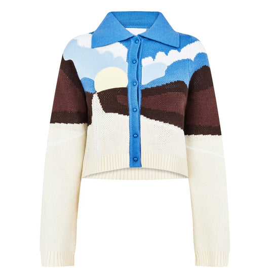 knitwear manufacturer Custom knit sweater Design Harajuku Retro Jacquard Pattern Embroidery Cropped Knit Women Cardigan Sweater