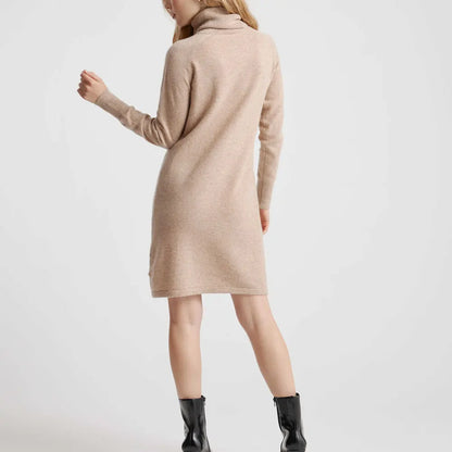 Manufacture OEM ODM Ladies casual long dress solid color all seasons turtleneck Mongolian Cashmere dress women dress