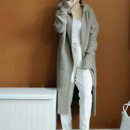 Custom hoodie Sweater maxi long coat female hooded plus size cable chunky long knitted cotton women sweater cardigan for women