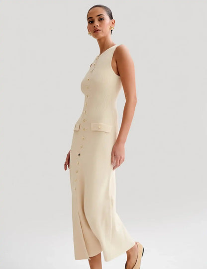 Custom OEM/ODM Women's Slim Knit Dresses - French-Inspired Light Luxury Sleeveless Designs