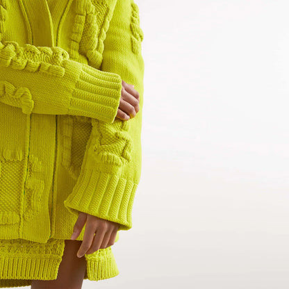 Custom women embossed sweater rib knitted luxury v neck long sleeve cardigan oversized green cardigan women custom knit sweater